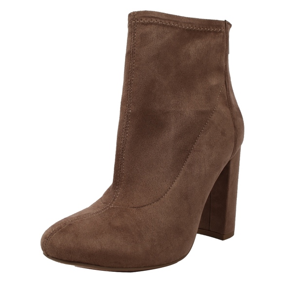 Size 9 Taupe Faux Suede High Top Block Heel Ankle - Picture 2 of 7